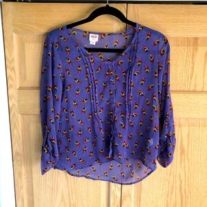 Boho sheer cropped feather top size small